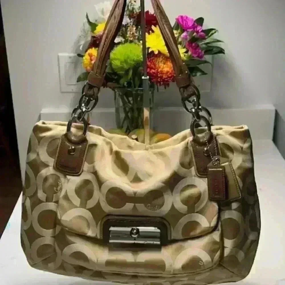 Coach Kristin Op Art Sateen Zip Top Tote Shoulder Bag #16813